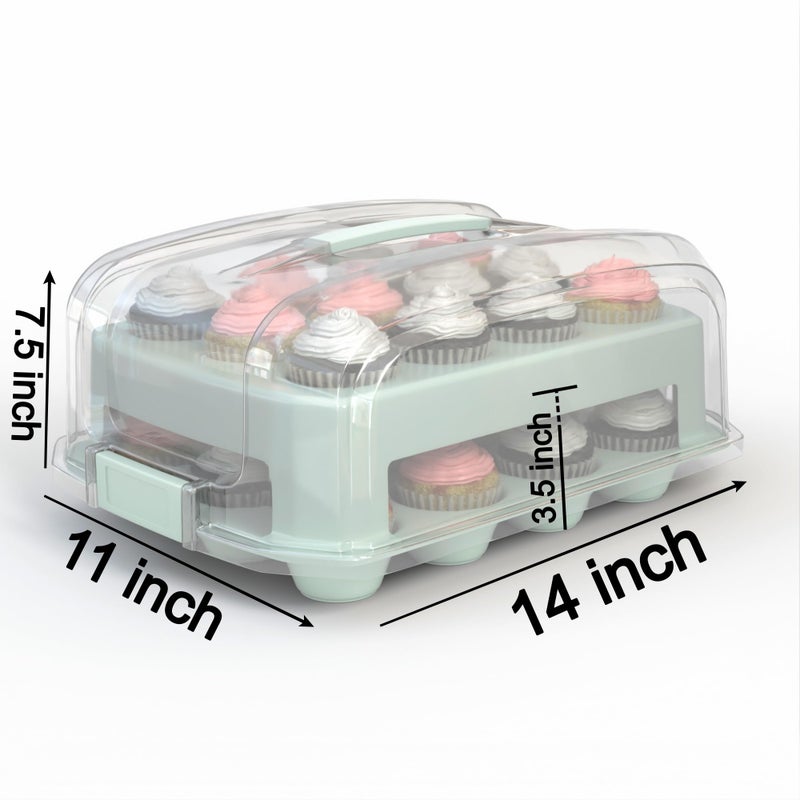 Top Shelf Elements Cupcake Carrier, EXTRA TALL LID, Green Cupcake Holder Carries 24 Standard-Size Cupcakes, Muffin Traveler Two Tier Stand Reusable Cupcake Box - Image 3